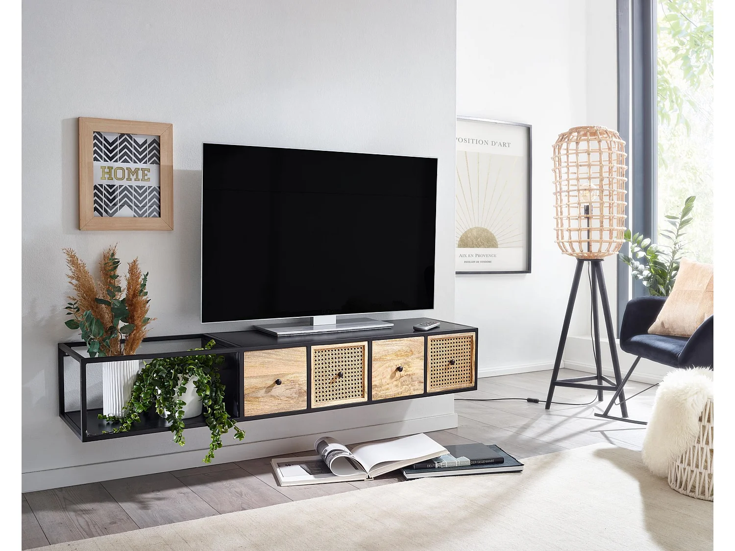 Mobile Porta TV Sospeso 150x25x35 cm Legno Soggiorno Lowboard Rovere