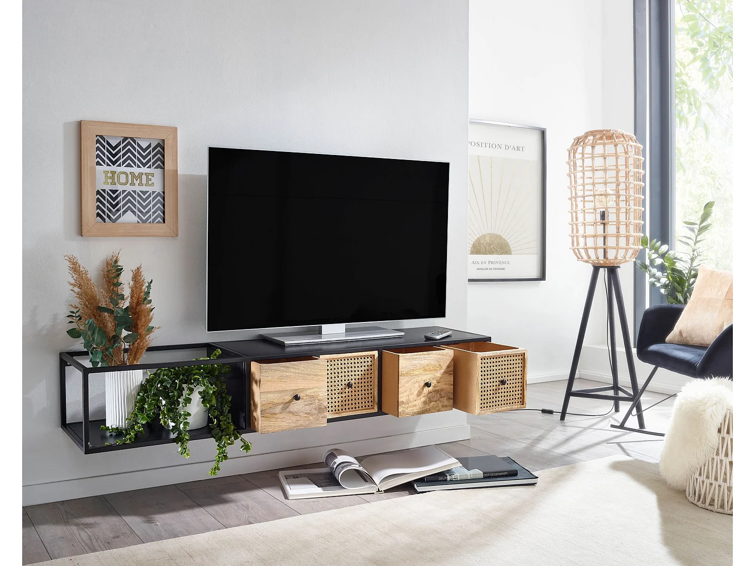 Mobile Porta TV Sospeso 150x25x35 cm Legno Soggiorno Lowboard Rovere