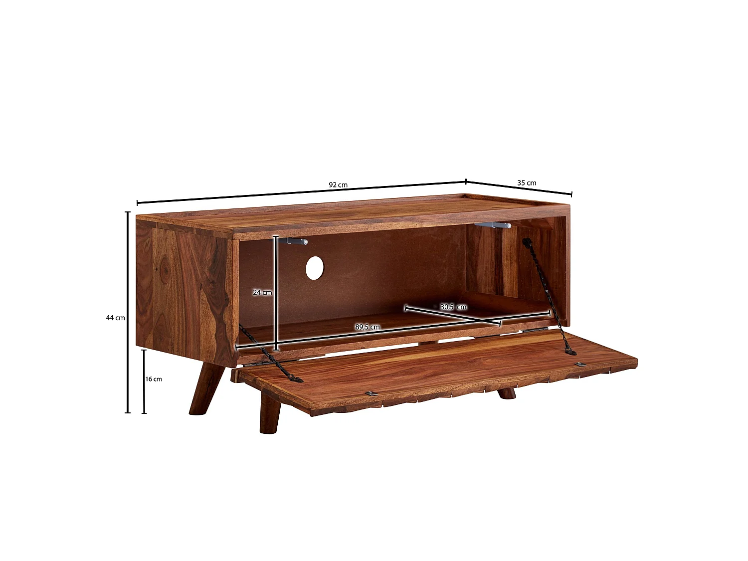 Meuble TV 92x44x35 cm Bois Massif Lowboard Panneau de Télévision Design