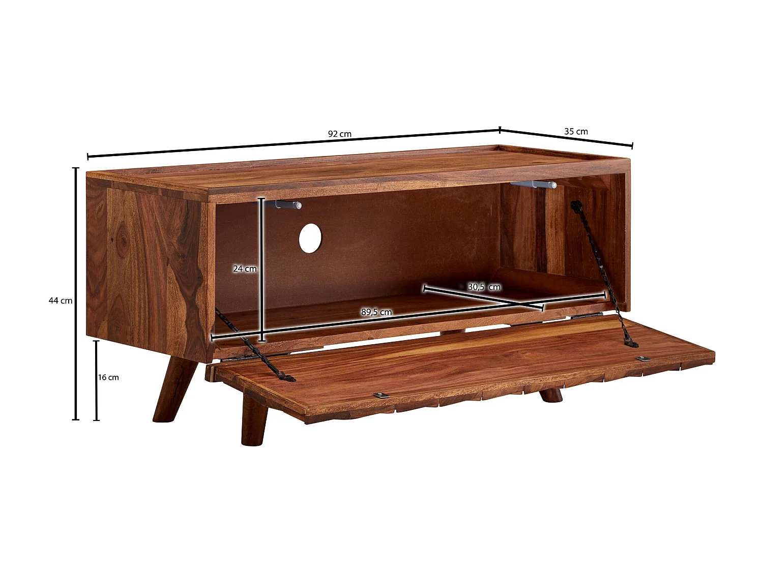 Mobile Porta TV 92x44x35 cm Legno Massello Soggiorno Lowboard con Anta