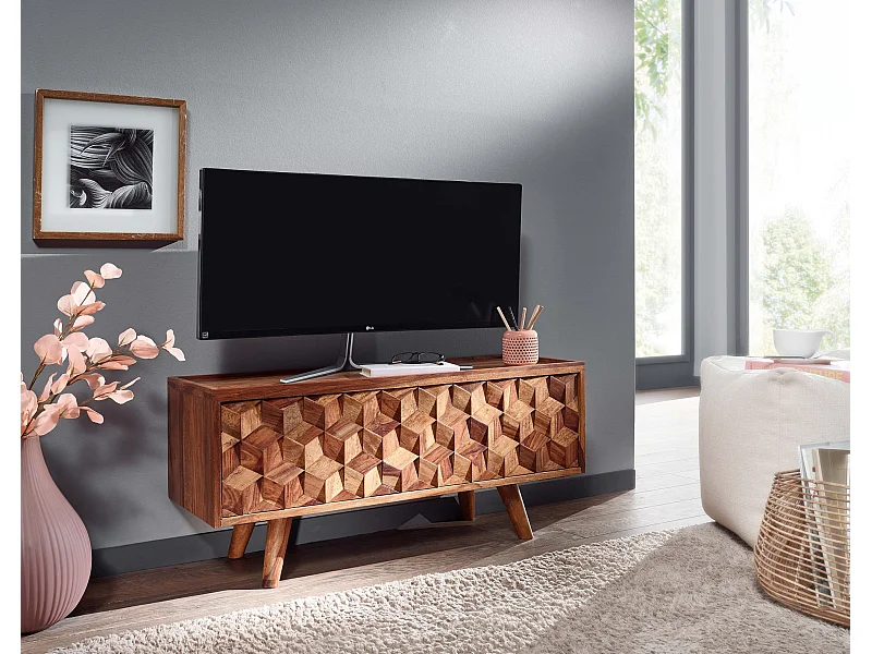 Mobile Porta TV 92x44x35 cm Legno Massello Soggiorno Lowboard con Anta