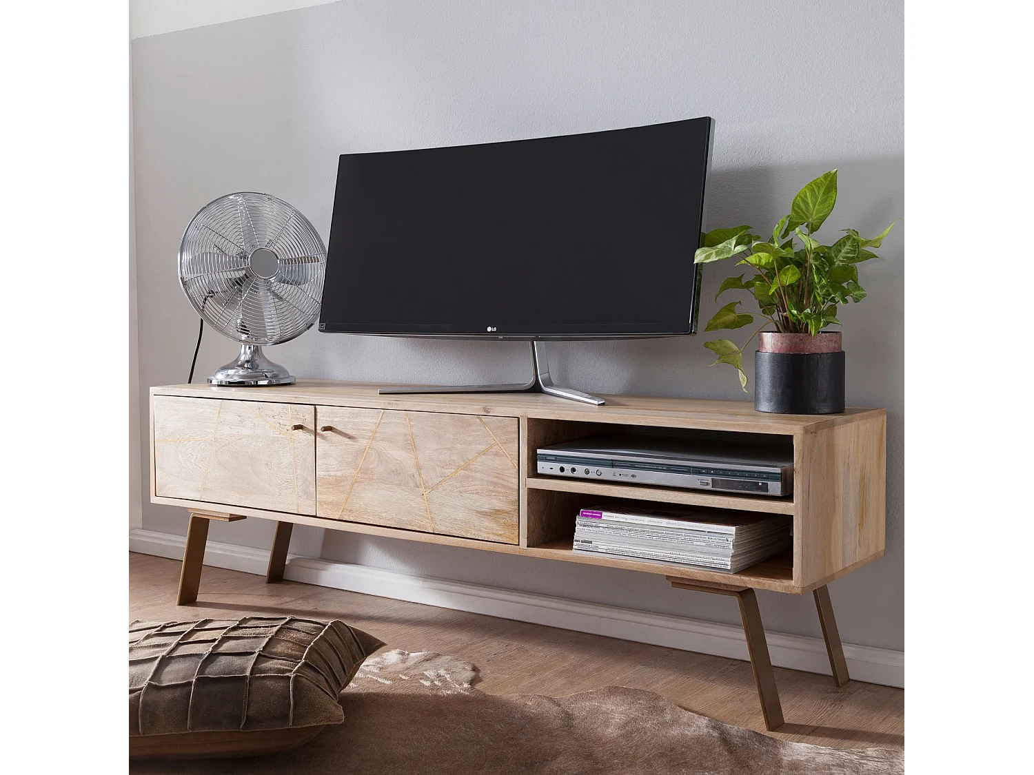 TV Lowboard SIKAR Massivholz Fernsehkommode Landhaus Fernsehschrank groß