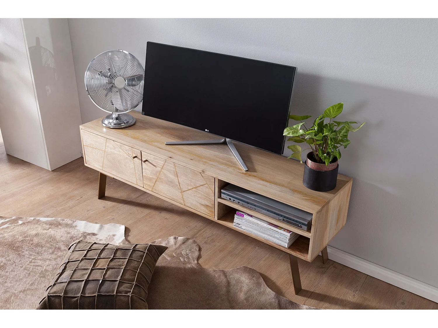 TV Lowboard SIKAR Massivholz Fernsehkommode Landhaus Fernsehschrank groß