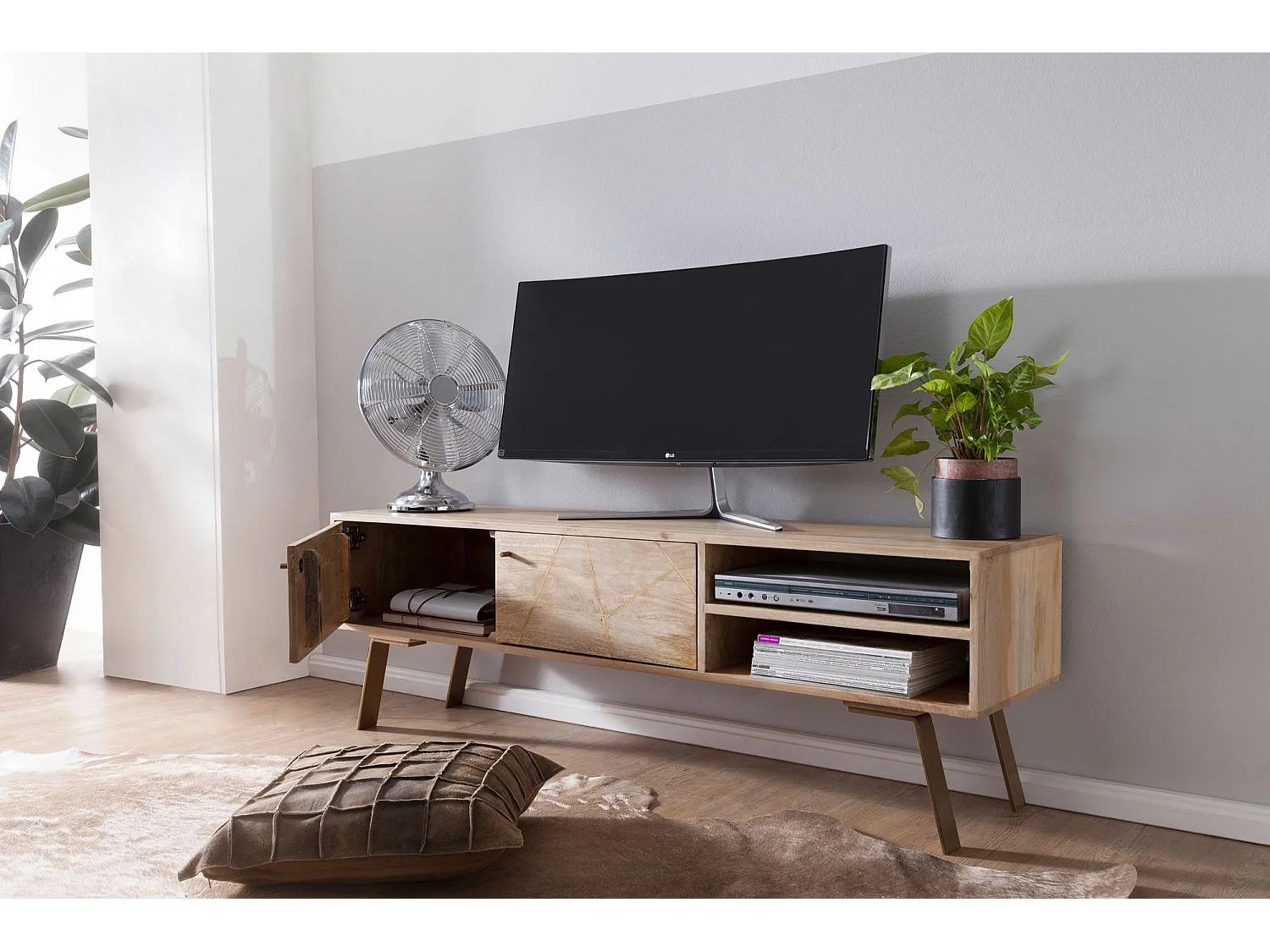 TV Lowboard SIKAR Massivholz Fernsehkommode Landhaus Fernsehschrank groß