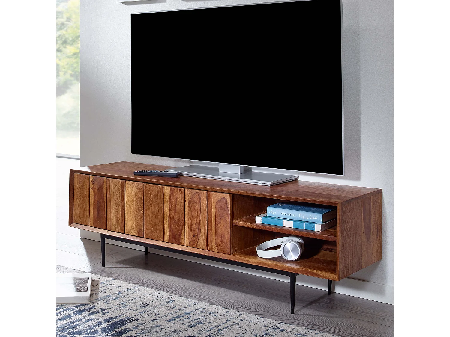 TV Schrank  Lowboard 123x42x35 cm Holz Fernsehkommode Fernsehschrank