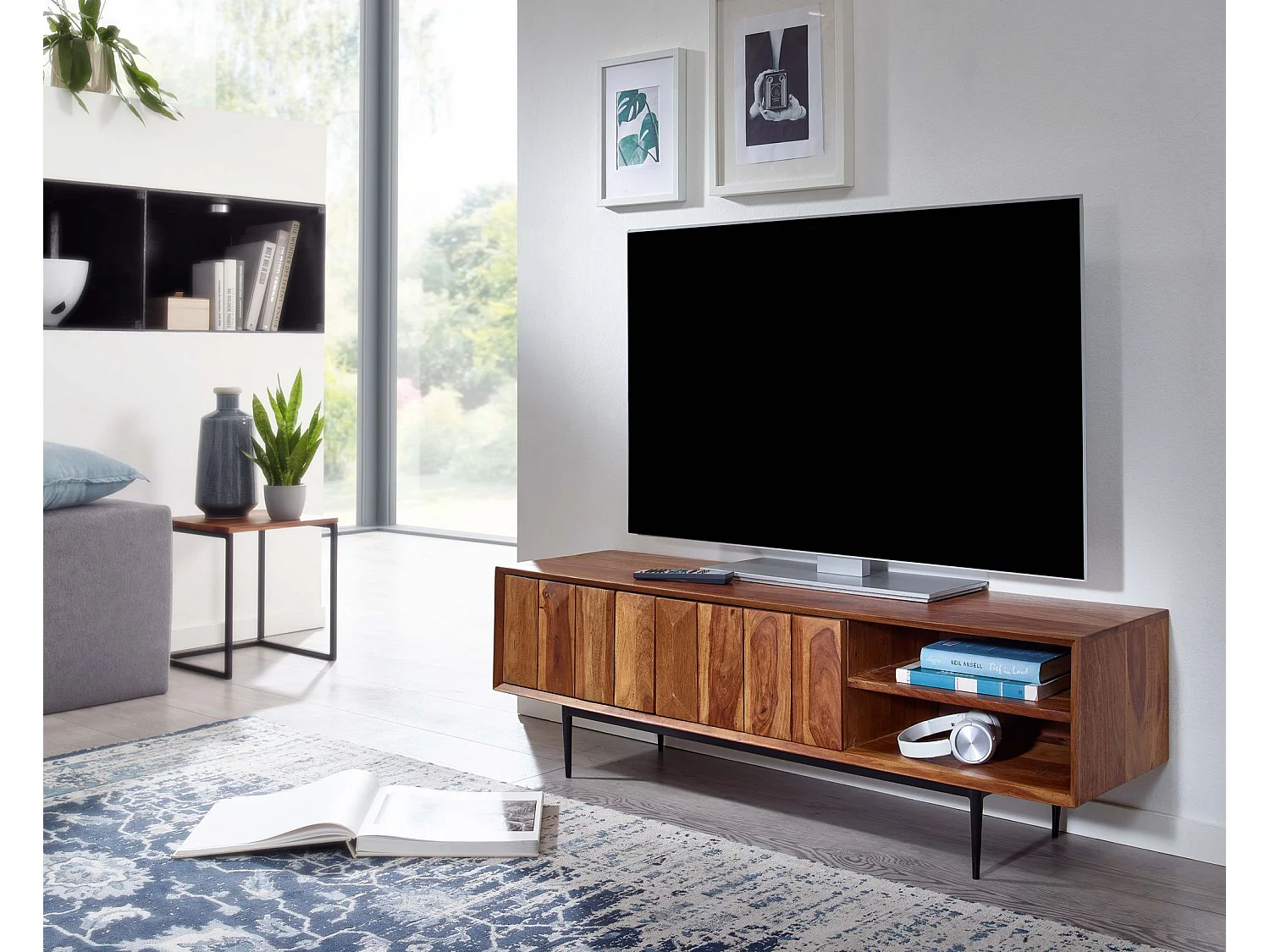 TV Schrank  Lowboard 123x42x35 cm Holz Fernsehkommode Fernsehschrank