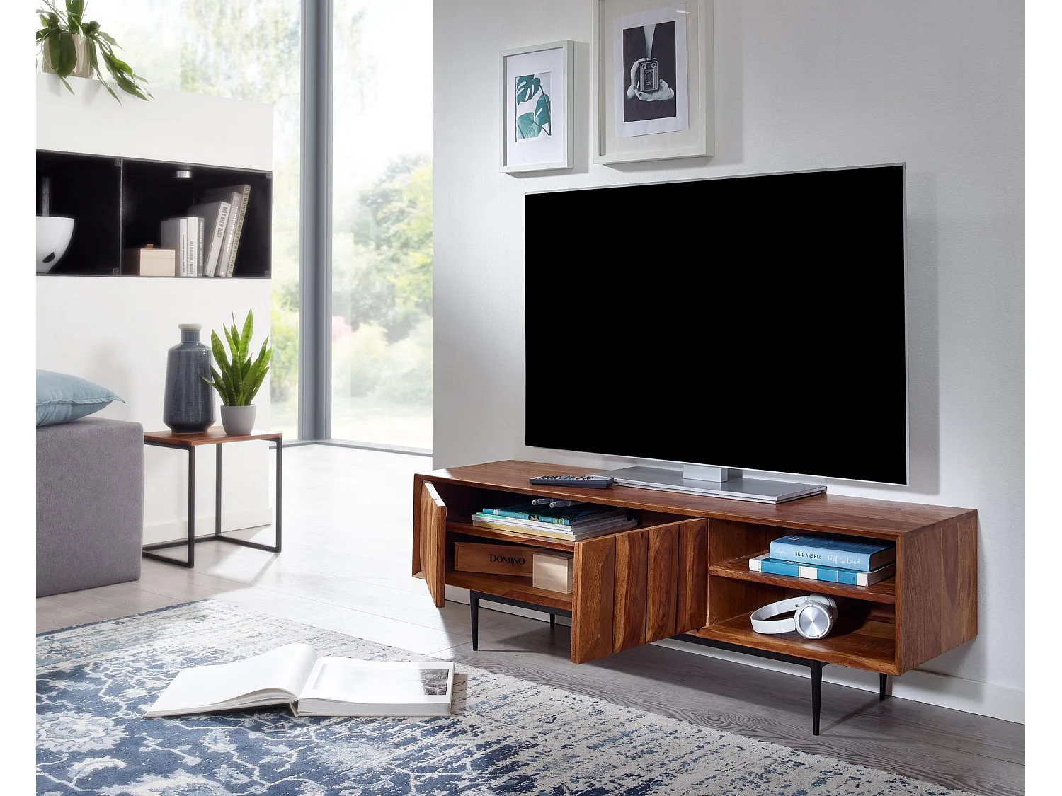 TV Schrank  Lowboard 123x42x35 cm Holz Fernsehkommode Fernsehschrank