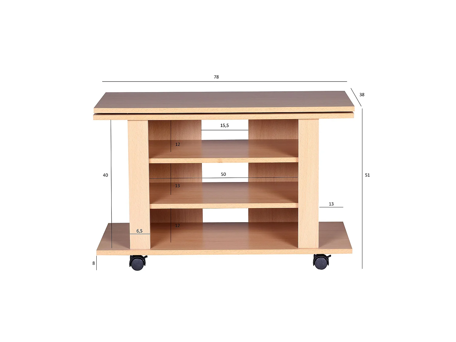 Mobile Porta TV 75x51x38 cm Legno Soggiorno con 3 Vani Portaoggetti