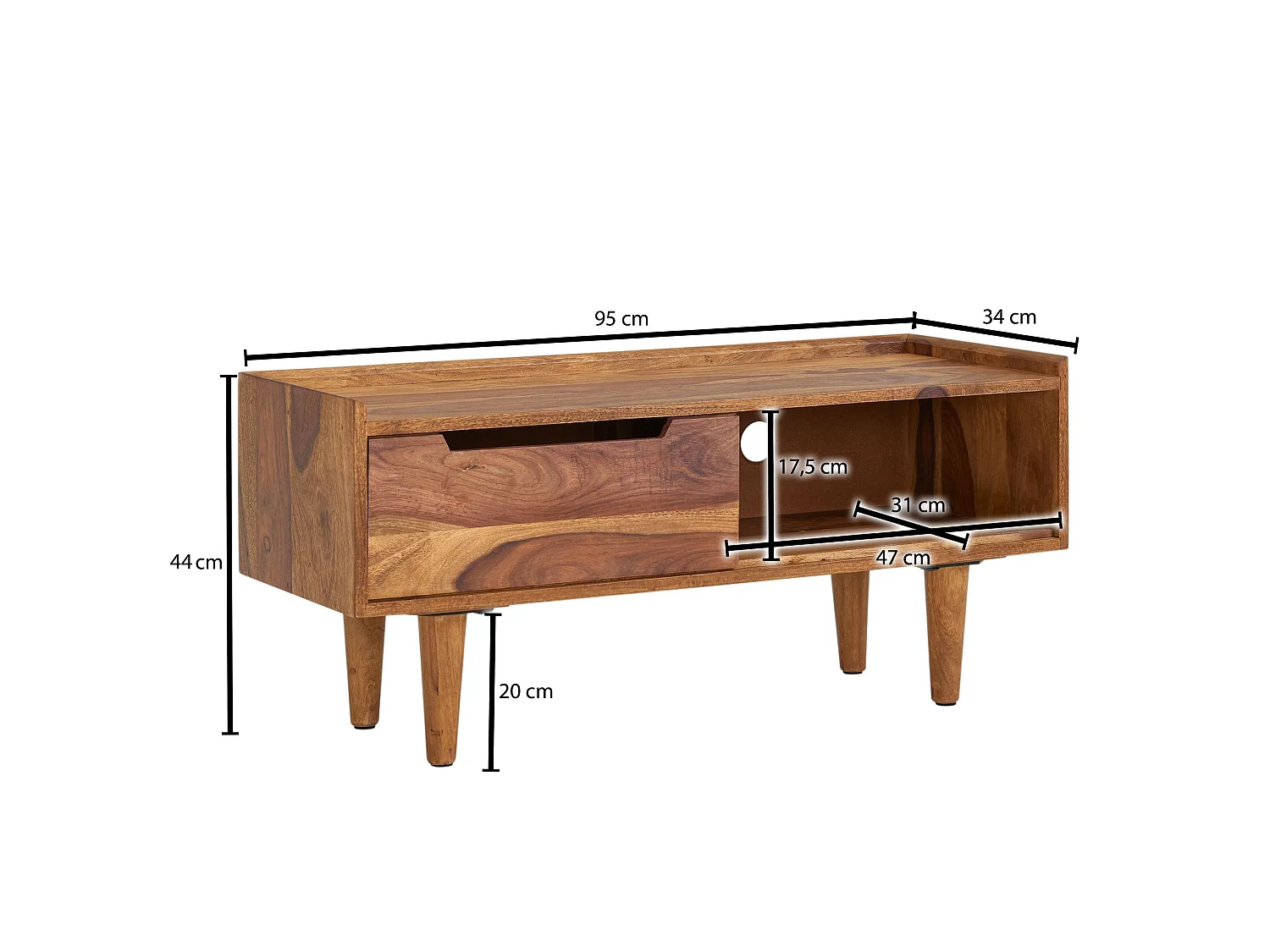 Mobile Porta TV 95x44x34 cm Legno Massello Soggiorno Lowboard con Anta