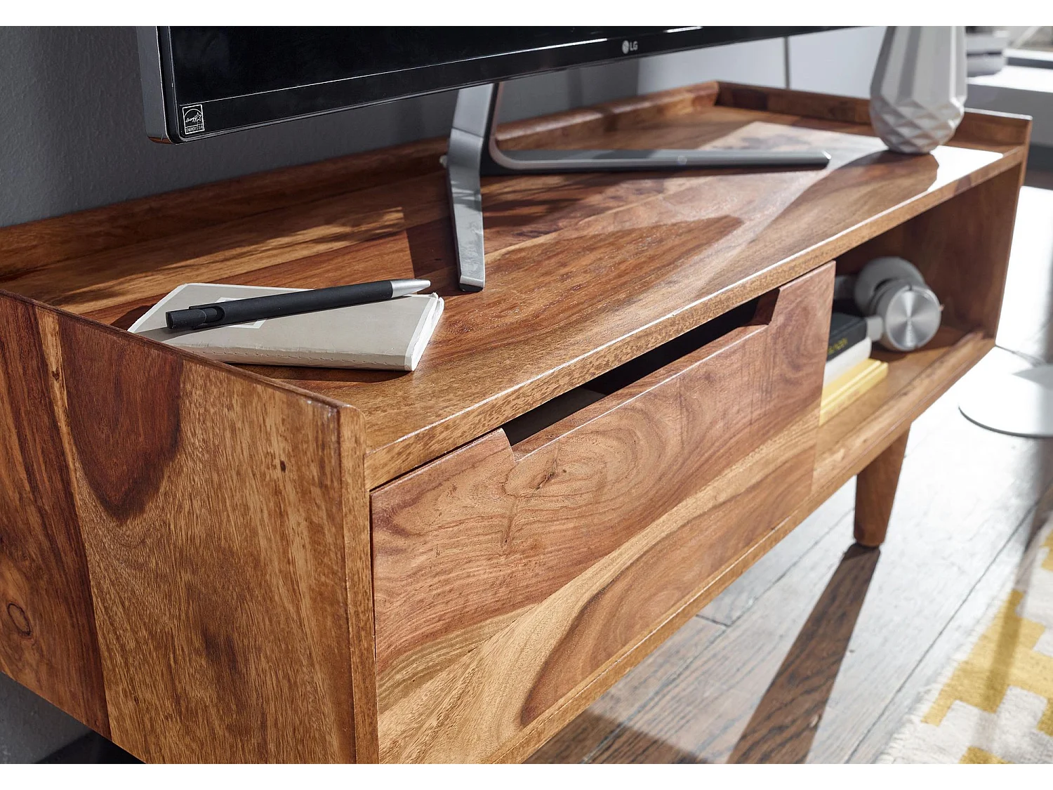 Mobile Porta TV 95x44x34 cm Legno Massello Soggiorno Lowboard con Anta