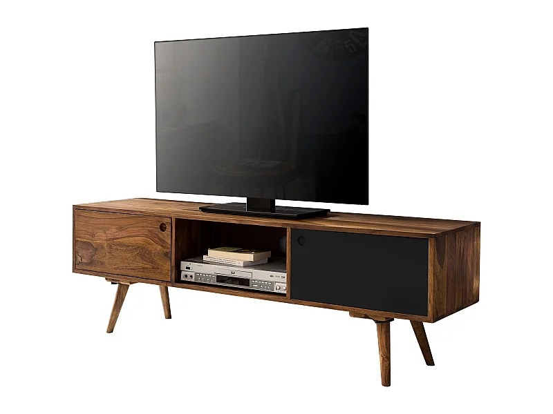 Meuble TV Bois Massif 140x45x35cm Lowboard TV commode Étagère télévision