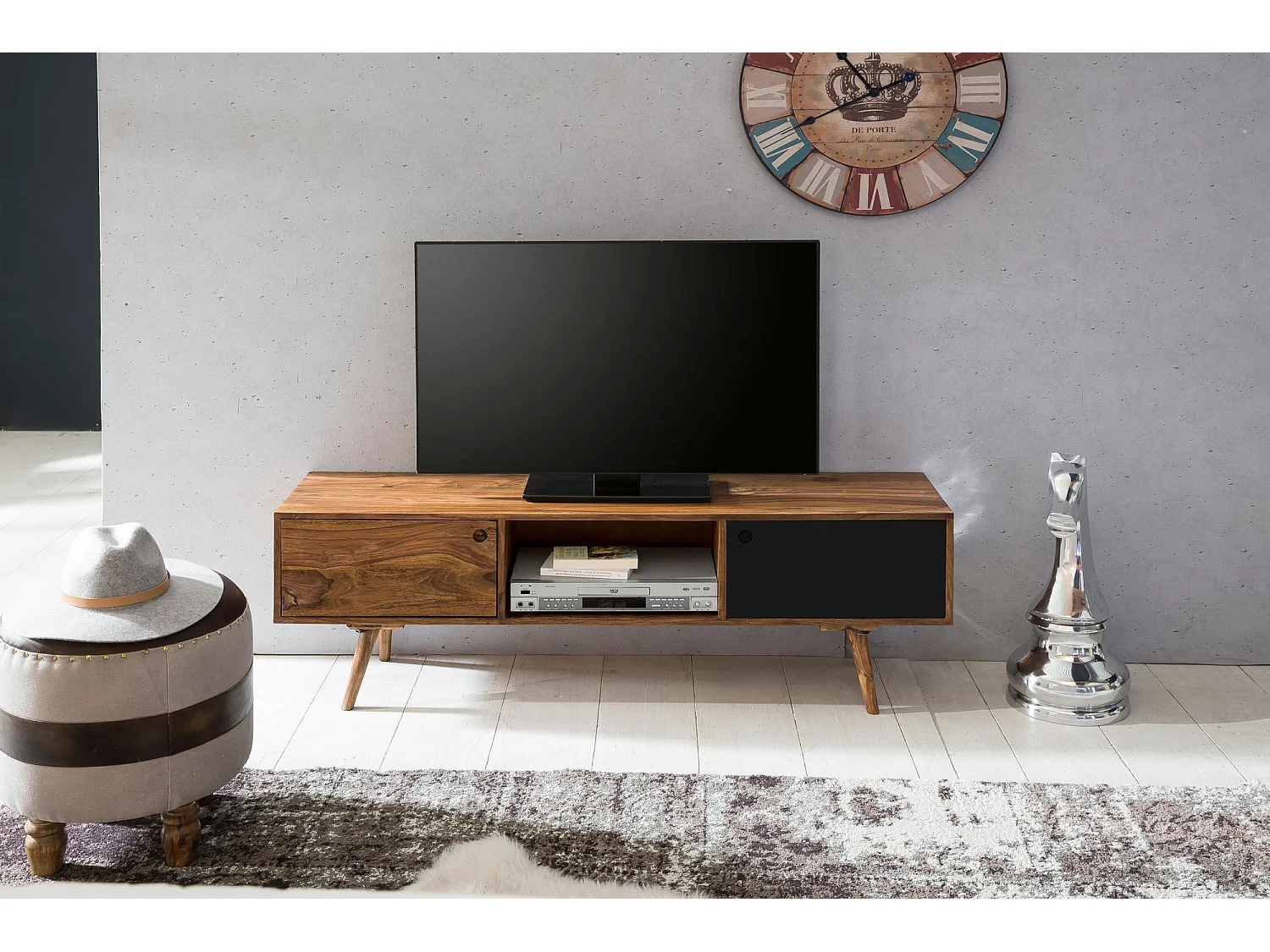 Mobile Porta TV 140x45x35 cm Legno Massello Sheesham Soggiorno Lowboard