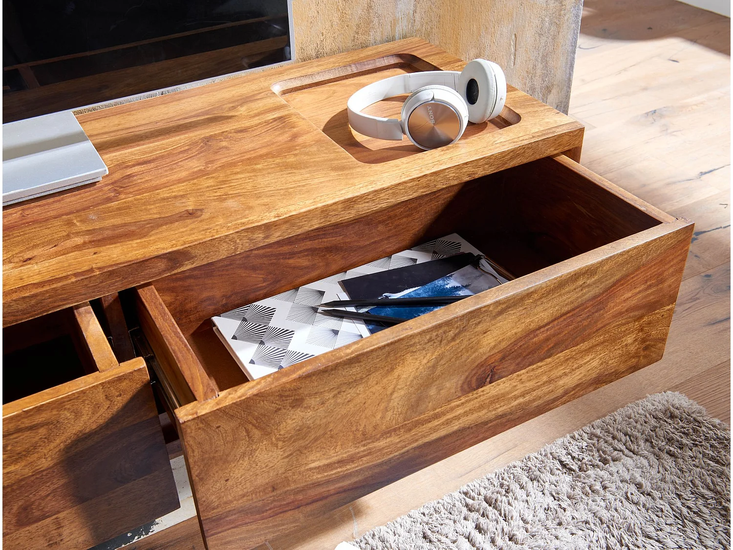 TV Schrank  Lowboard Hängend 108x25x34 cm Holz Massiv Fernsehkommode