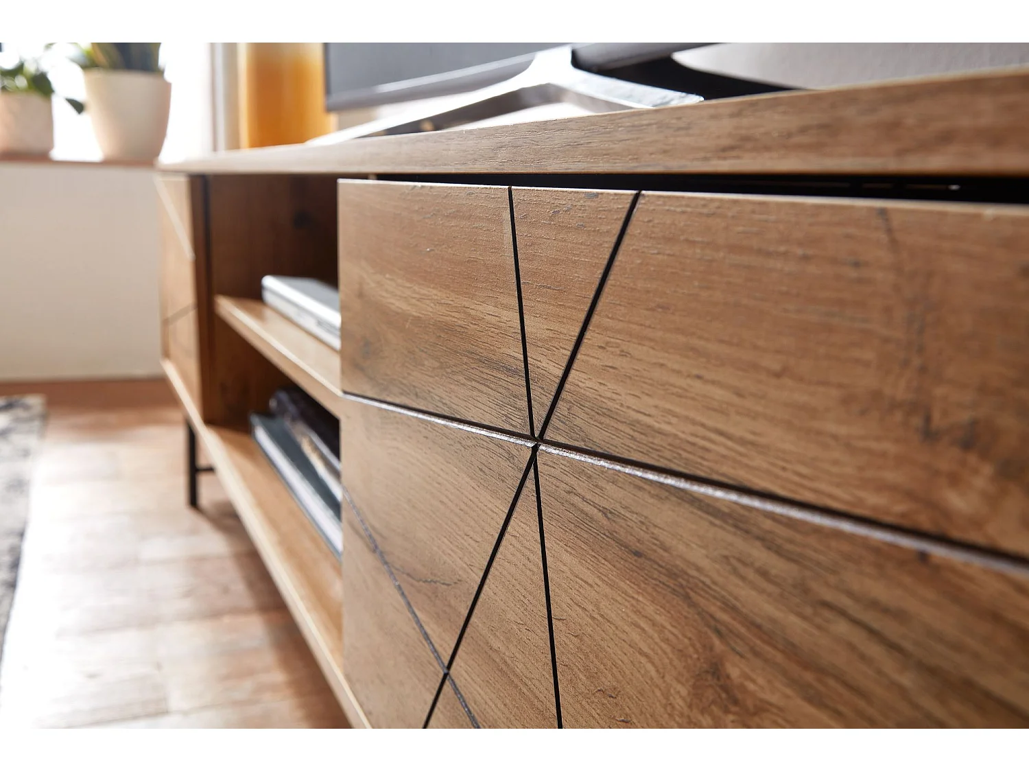 Mobile Porta TV 160x45x40cm Legno Soggiorno Lowboard Rovere con due Ante