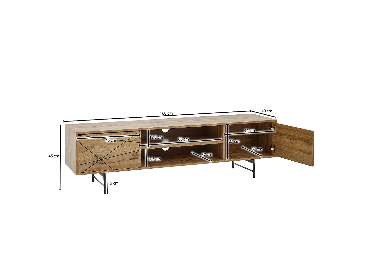 Meuble TV 160x45x40 cm Bois Décor Chêne Lowboard Panneau de Télévision