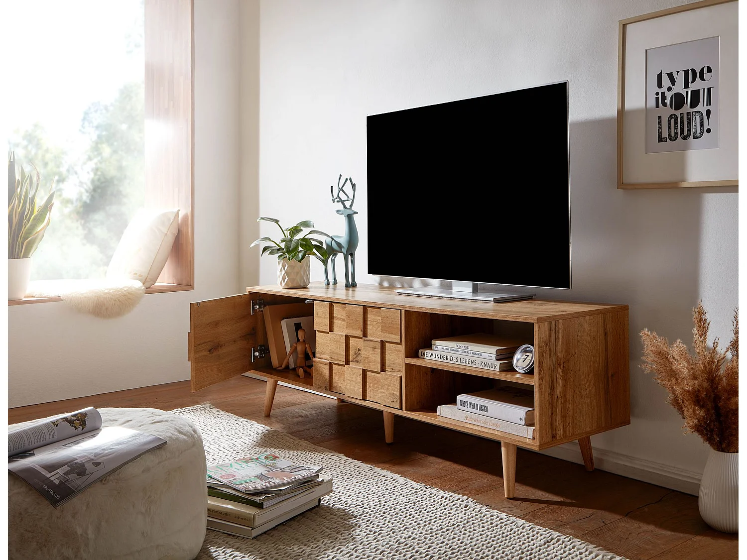 Mobile Porta TV 160x51x40cm Legno Soggiorno Lowboard Rovere con due Ante