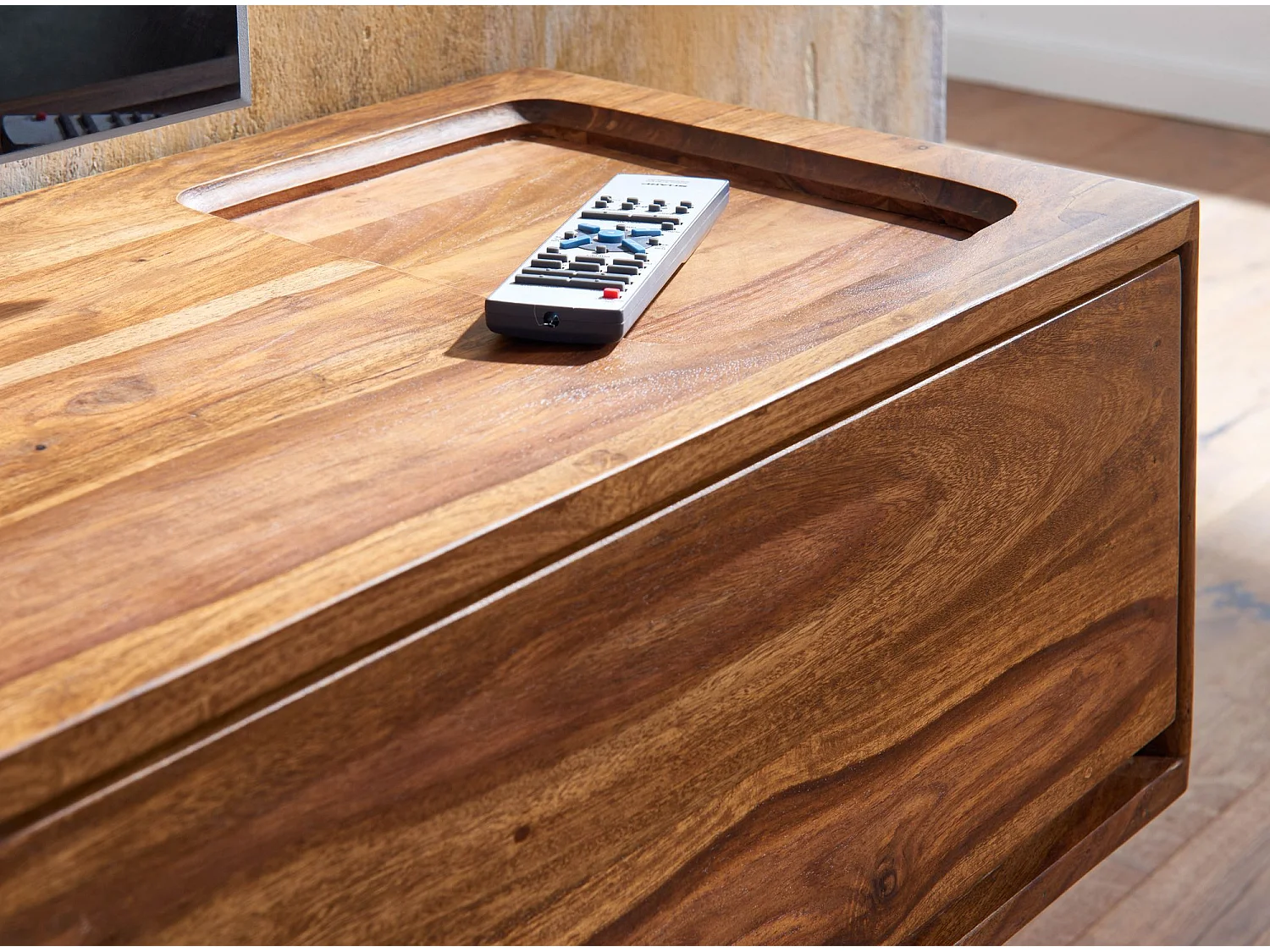 Meuble TV Suspendu 108x25x34 cm Bois Massif Panneau Télévision Lowboard