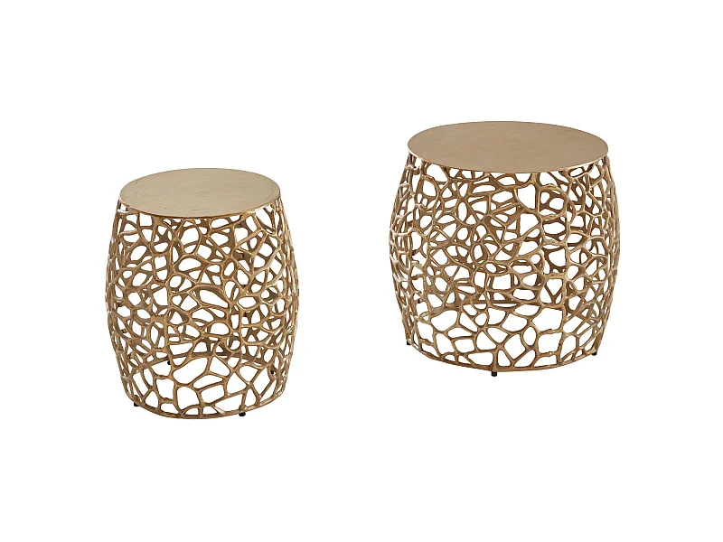 Set di 2 Tavolini da Soggiorno Metallo Tavoli Salotto Rotondo Alluminio