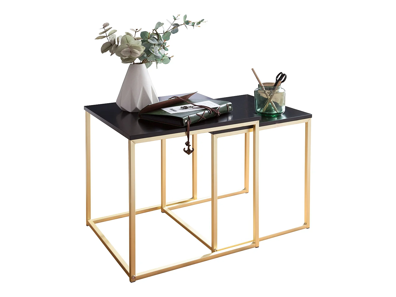 Table gigogne lot de 2 Bois / Métal Table basse Table d'appoint Design