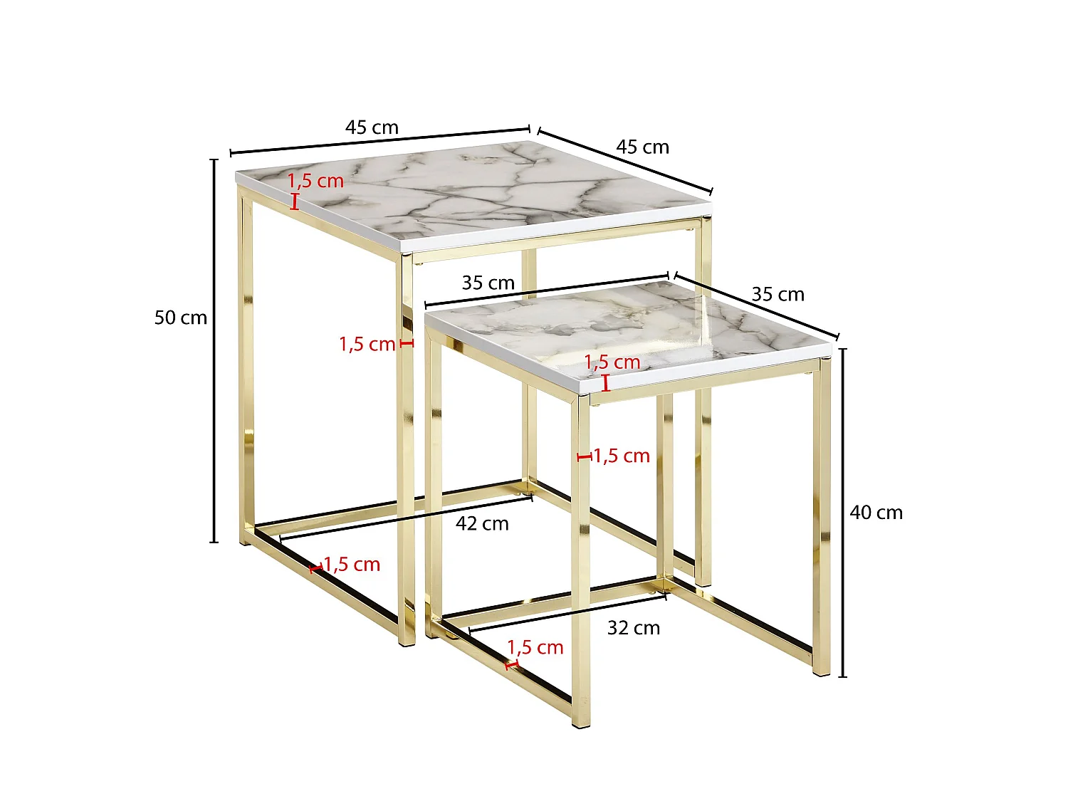 Set di 2 Tavolino Salotto Metallo Tavolini da Soggiorno Aspetto Marmo