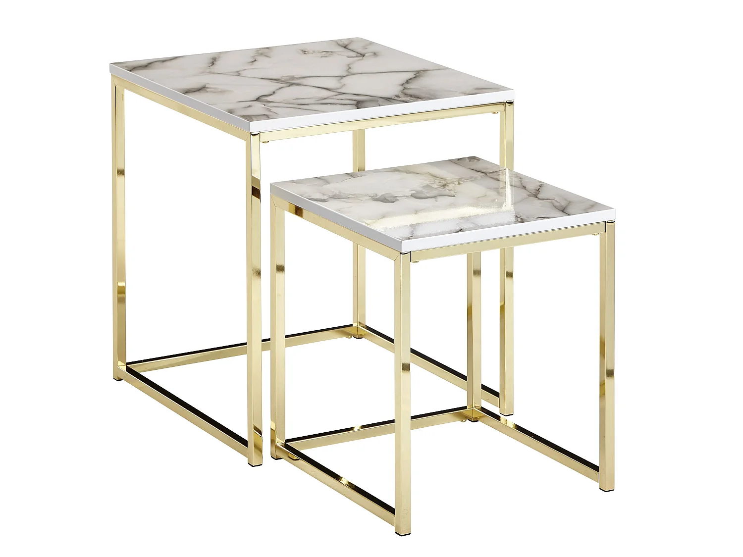 Set di 2 Tavolino Salotto Metallo Tavolini da Soggiorno Aspetto Marmo