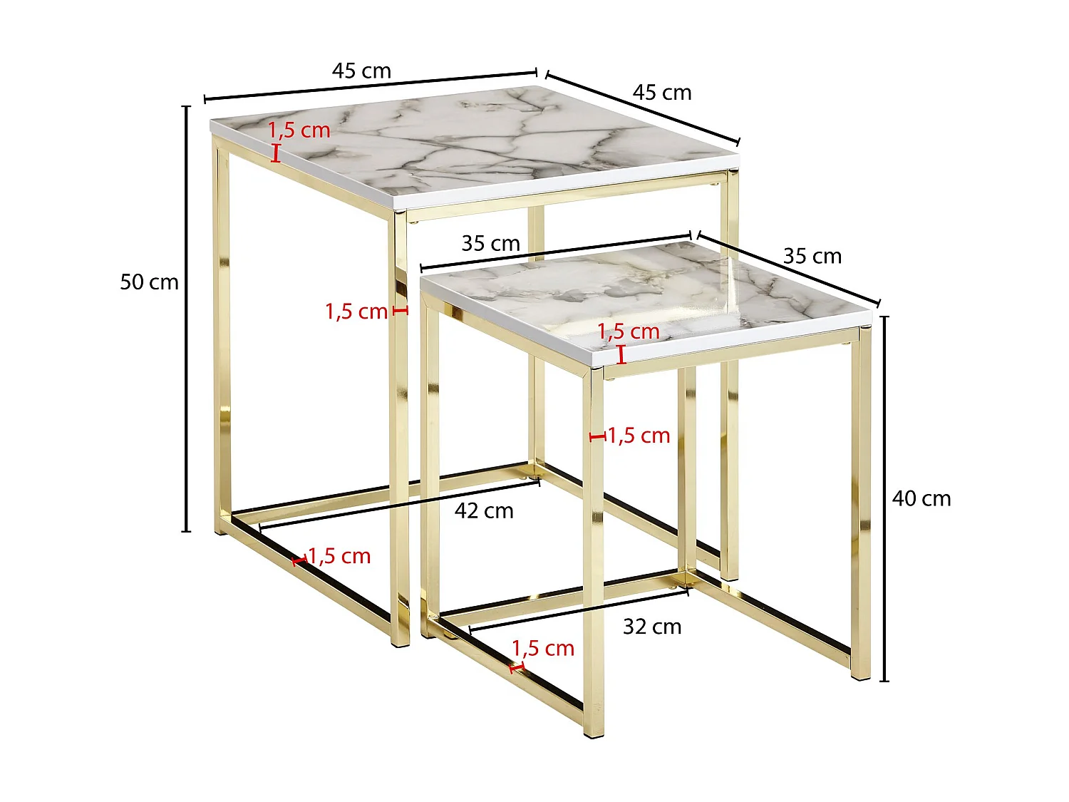 Table d'appoint Lot de 2 Effet Marbré Table Basse Salon Carrée Moderne