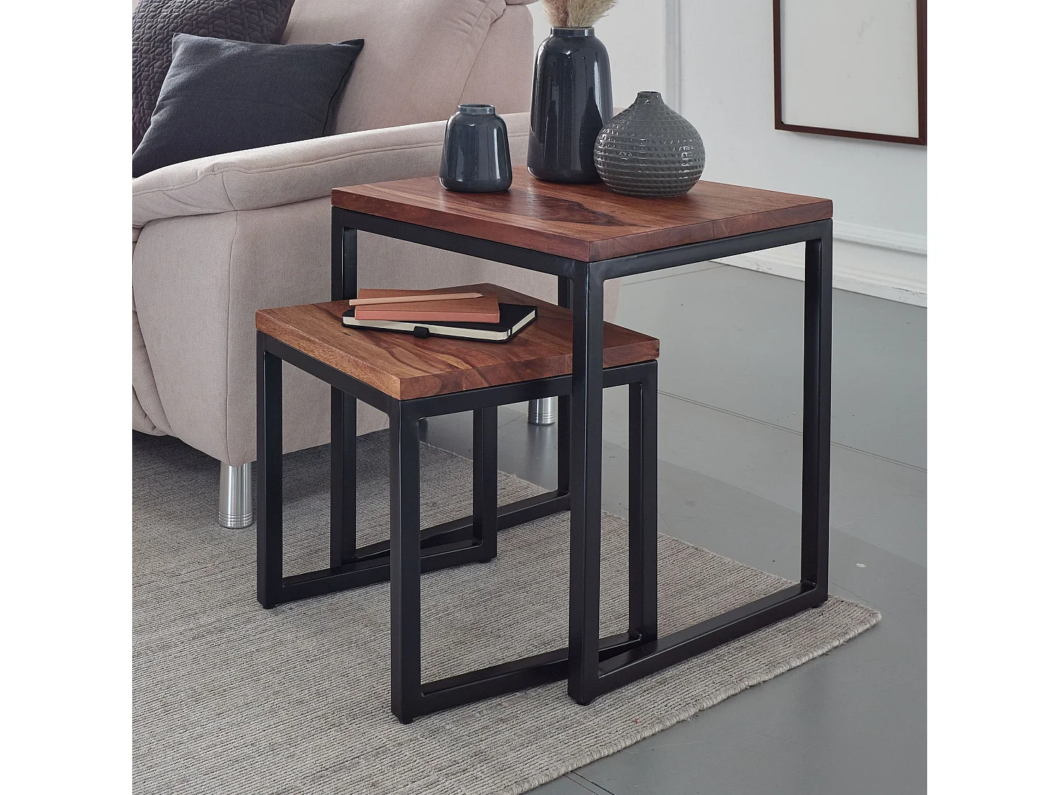 table gigogne table d'appoint table basse lot de 2 table de salon bois massif