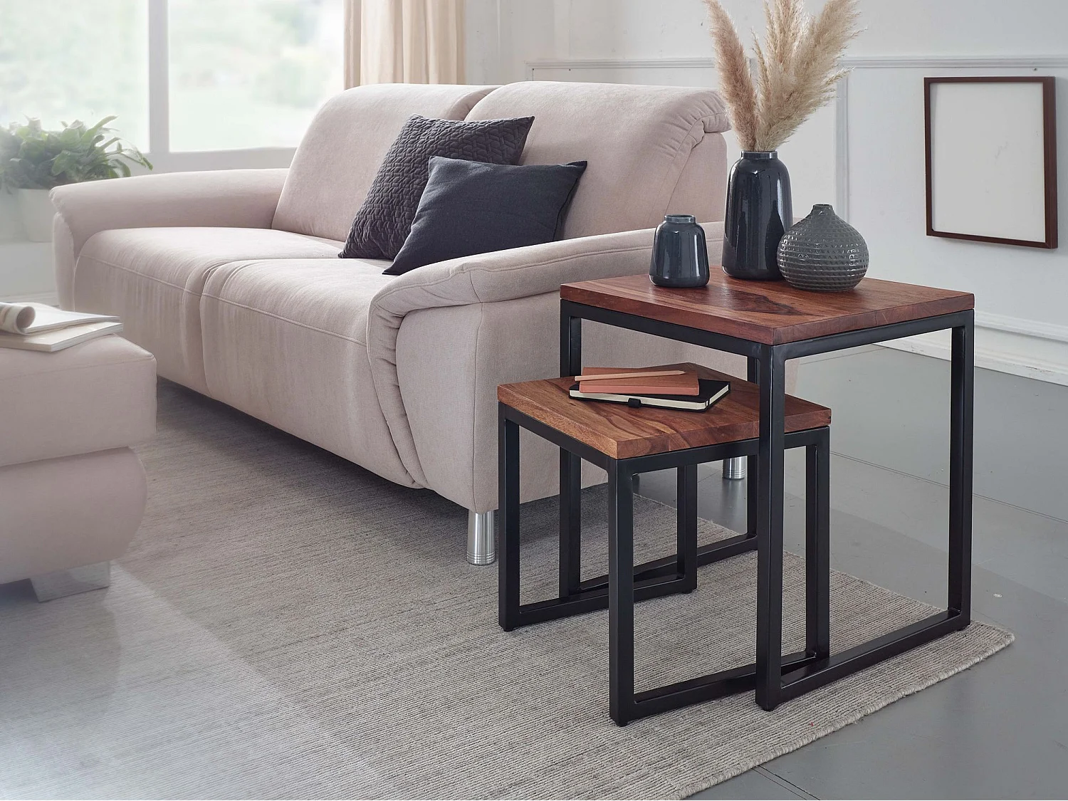 table gigogne table d'appoint table basse lot de 2 table de salon bois massif