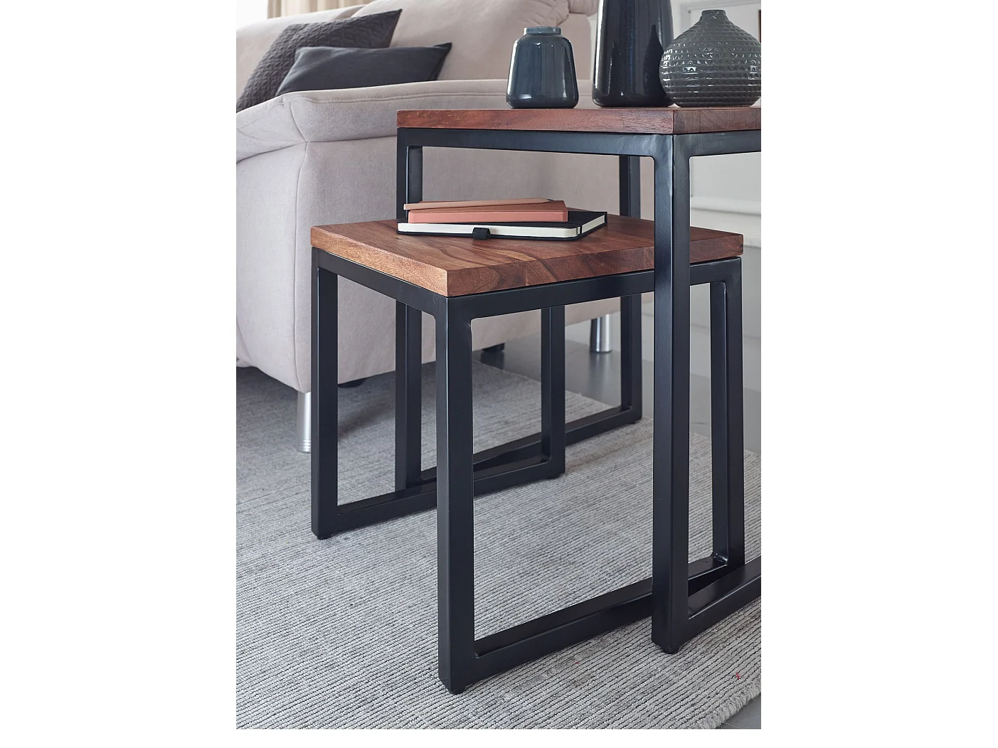 table gigogne table d'appoint table basse lot de 2 table de salon bois massif