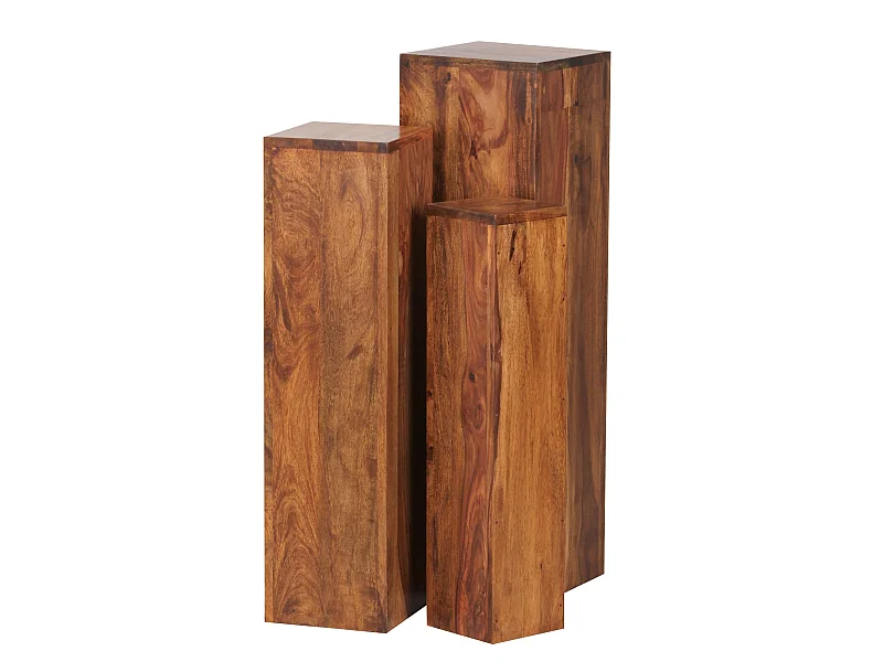 set di 3 tavolini da salotto in legno massello massiccio colonne