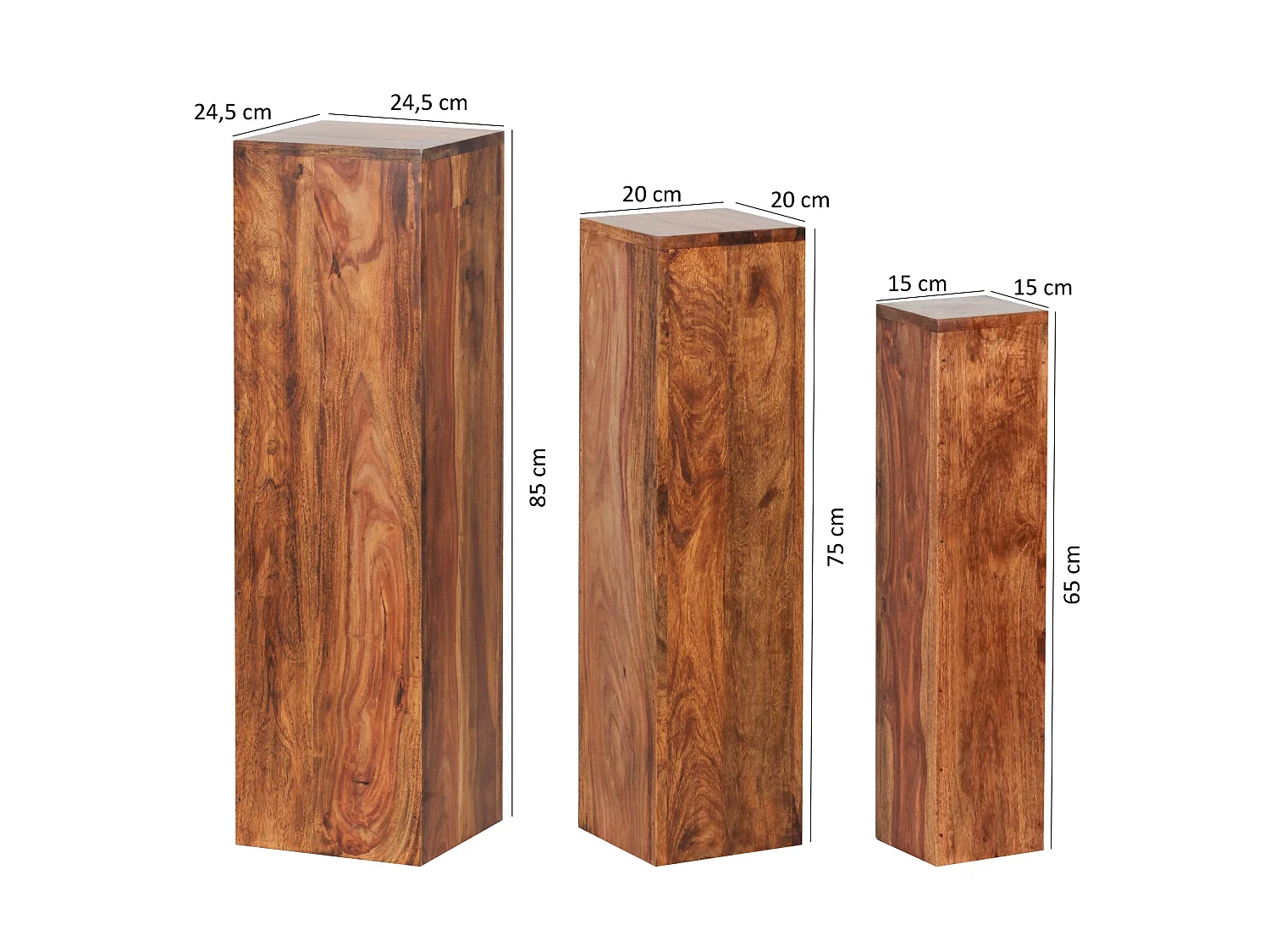 set di 3 tavolini da salotto in legno massello massiccio colonne