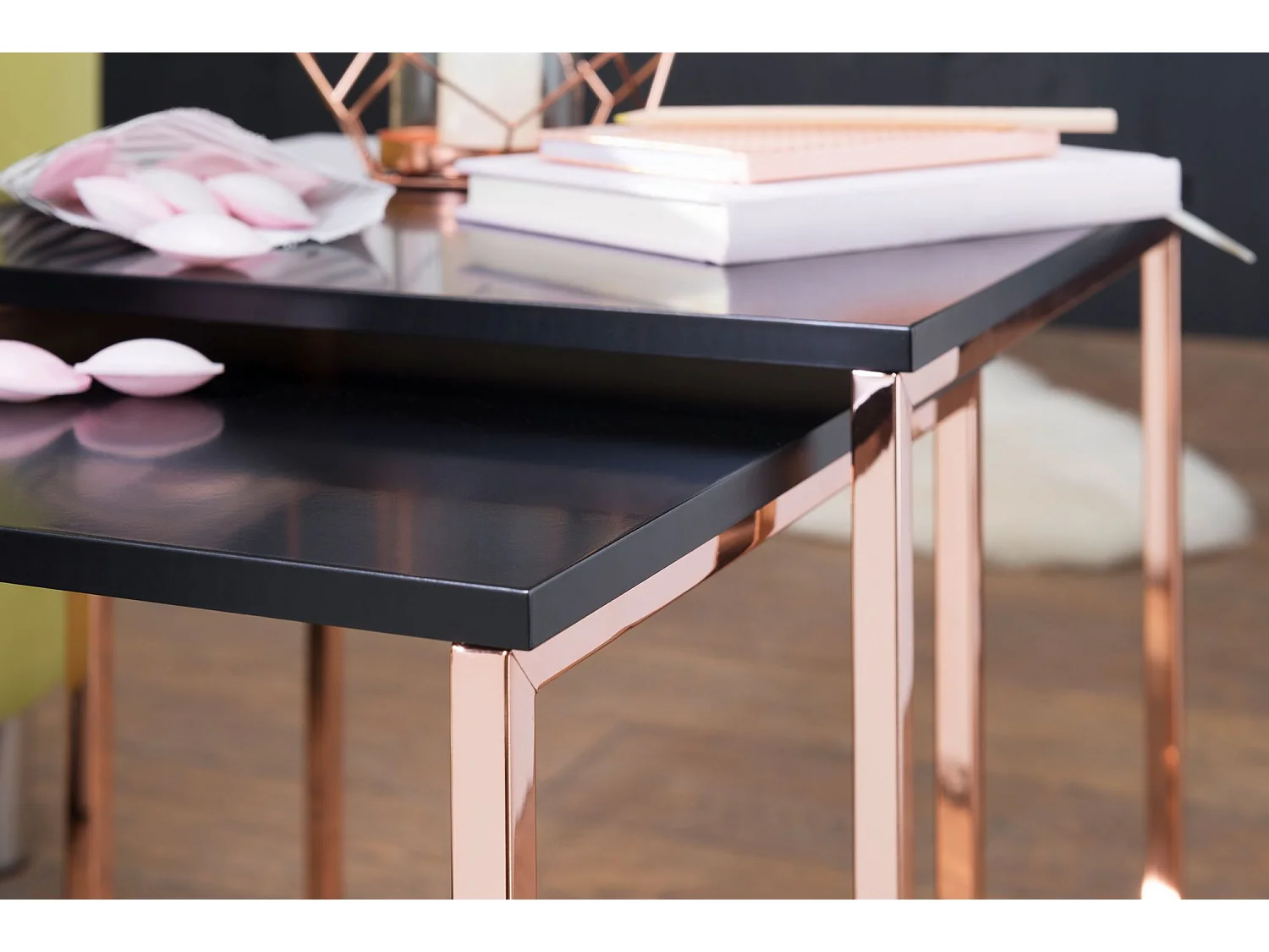 Set di 2 tavolini MDF Metallo 48 x 46 x 36 cm Tavolino da salotto Nero