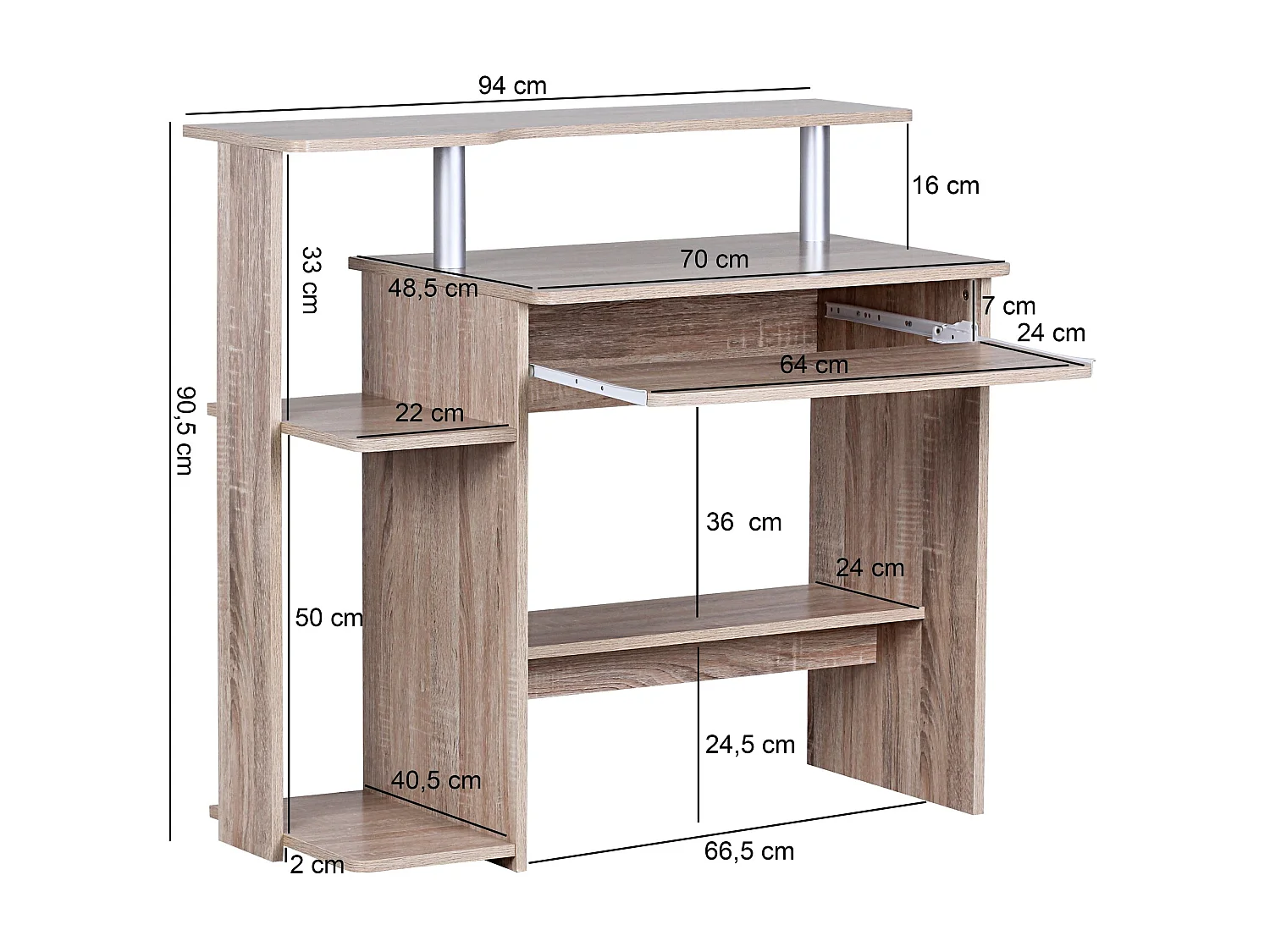 Scrivania Ufficio 94 x 90,5 x 48,5 cm Legno con Scaffali PC Cameretta