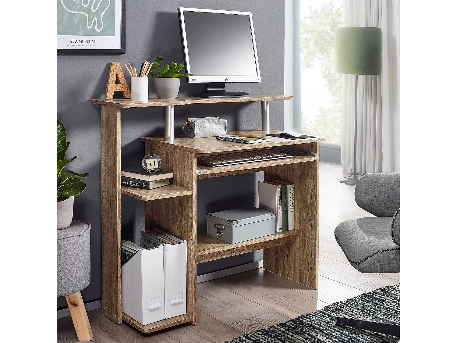 Scrivania Ufficio 94 x 90,5 x 48,5 cm Legno con Scaffali PC Cameretta