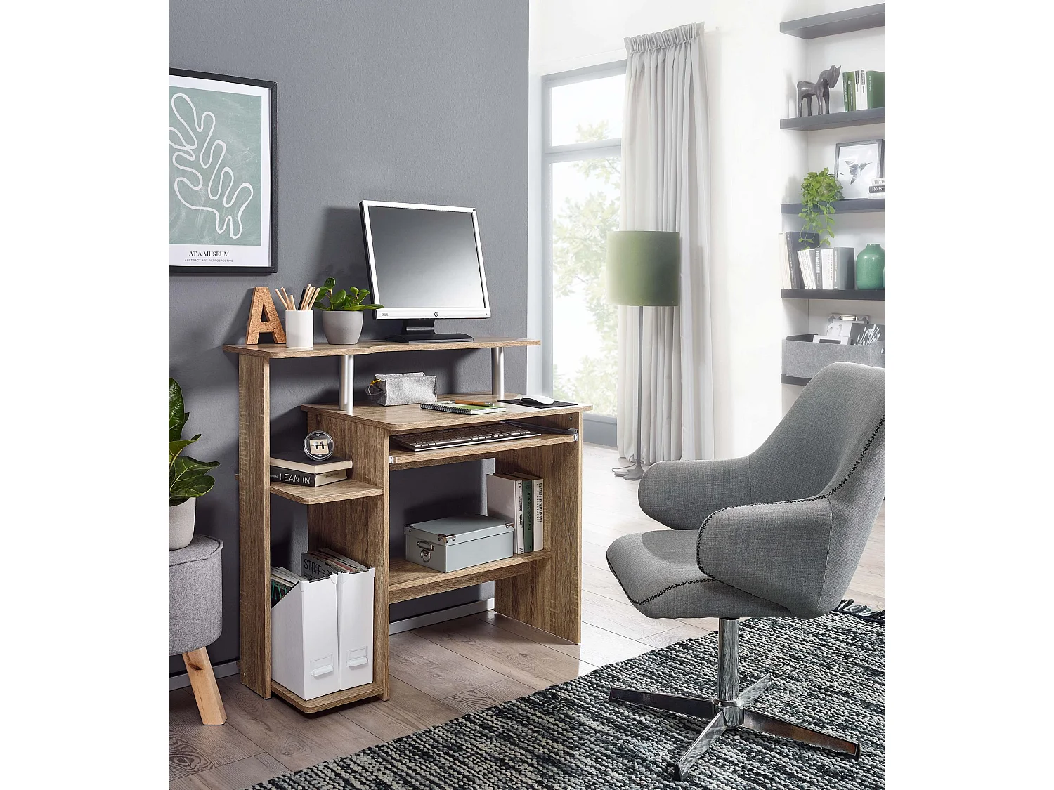 Scrivania Ufficio 94 x 90,5 x 48,5 cm Legno con Scaffali PC Cameretta