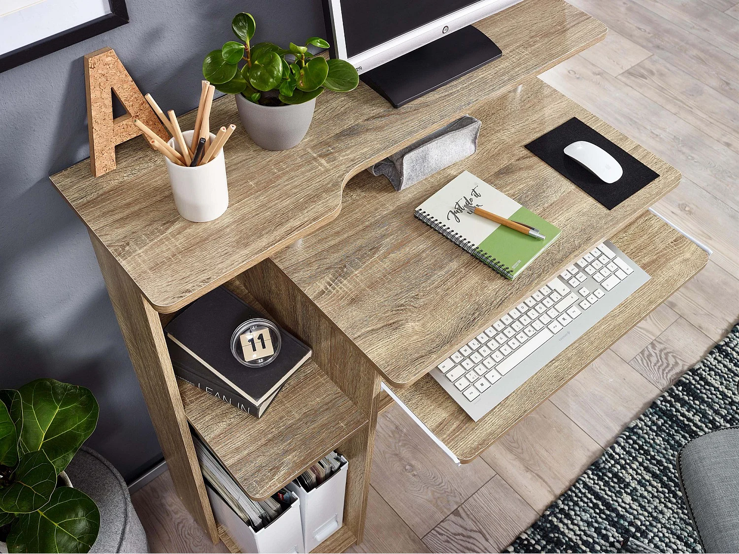 Scrivania Ufficio 94 x 90,5 x 48,5 cm Legno con Scaffali PC Cameretta