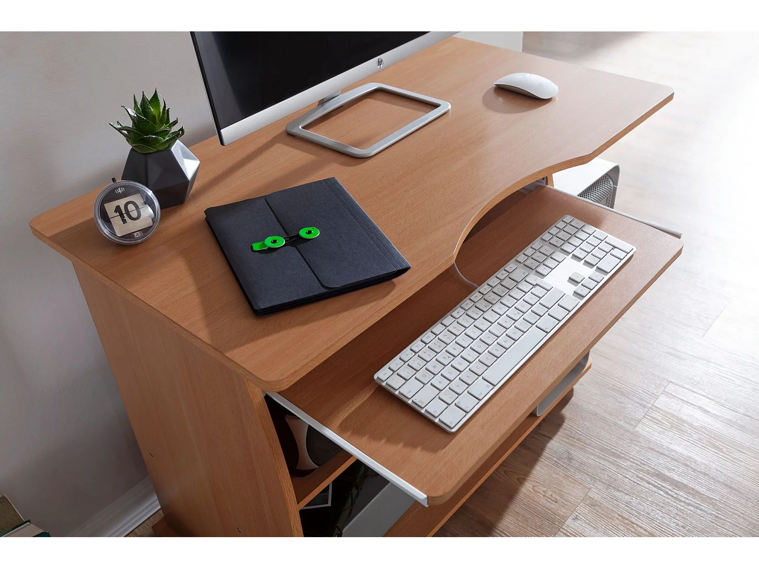 Laptoptisch Computertisch Buche Rollen Schreibtisch Tastaturauszug Arbeitstisch