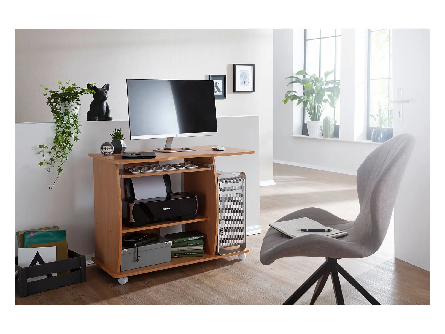 Table de bureau 90x71x50cm Hêtre Table PC Table d'ordinateur avec roles