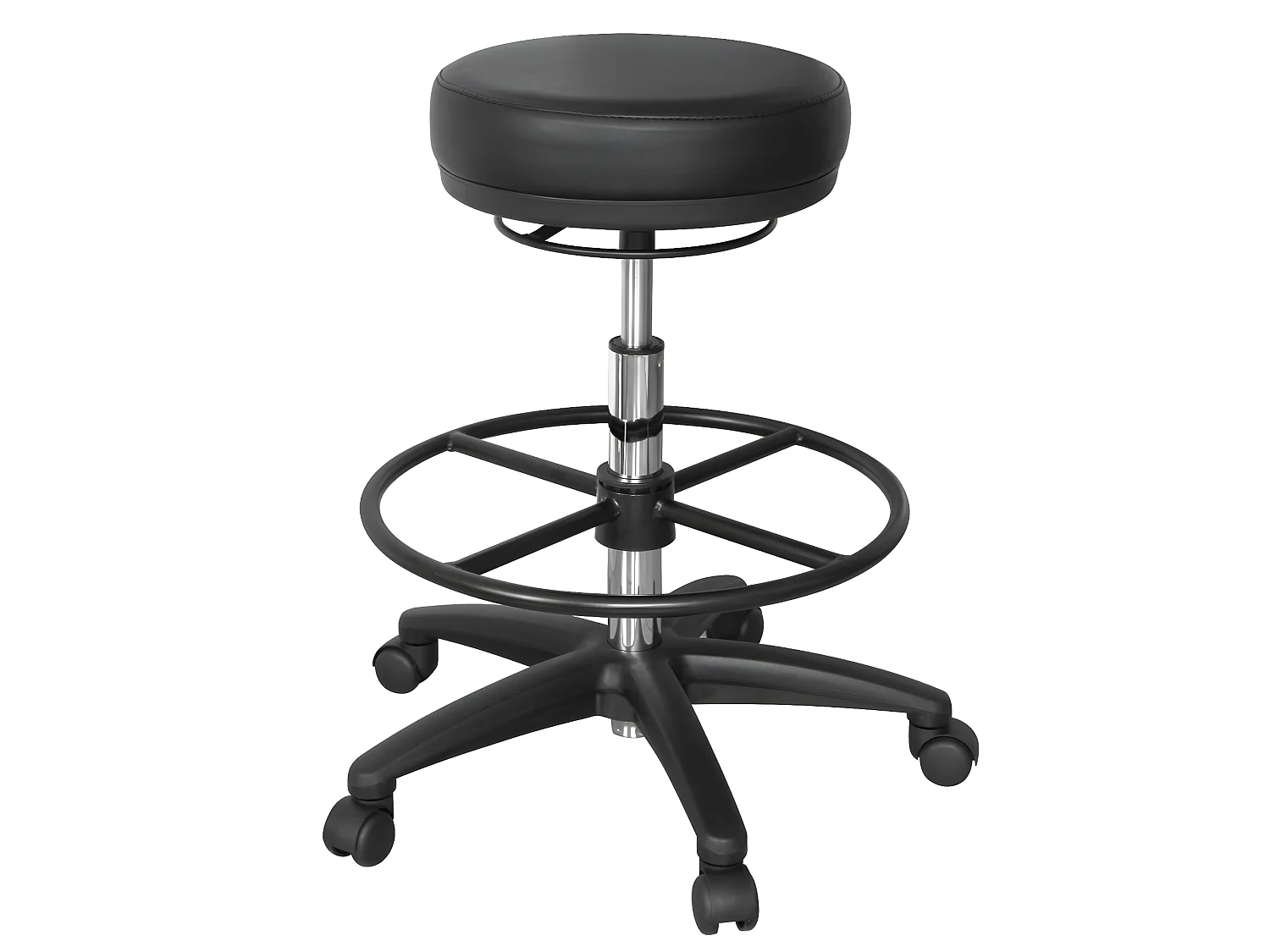 Sgabello da Lavoro con Ruote 67 - 88 cm Ecopelle Nero Sgabello Girevole