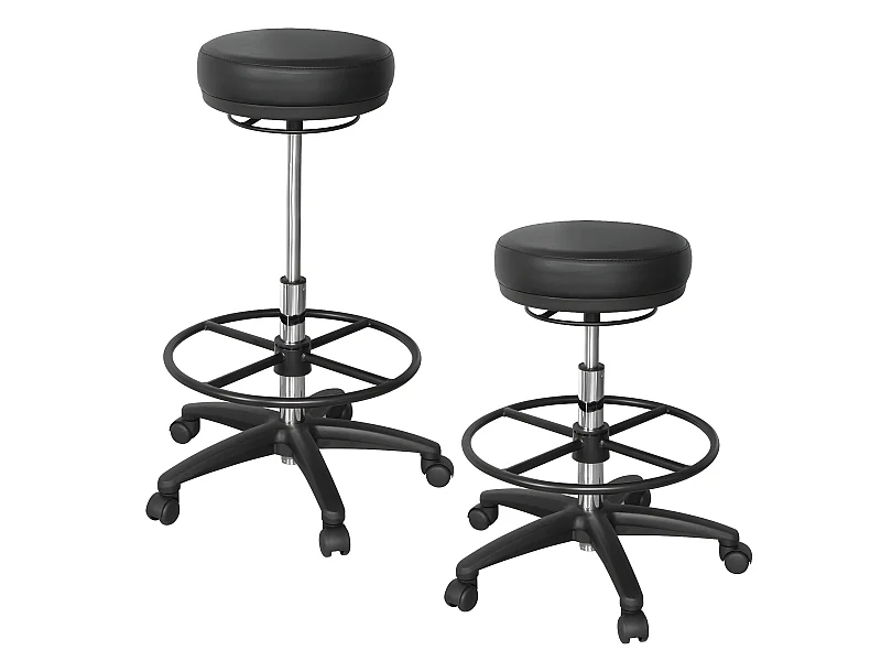 Sgabello da Lavoro con Ruote 67 - 88 cm Ecopelle Nero Sgabello Girevole