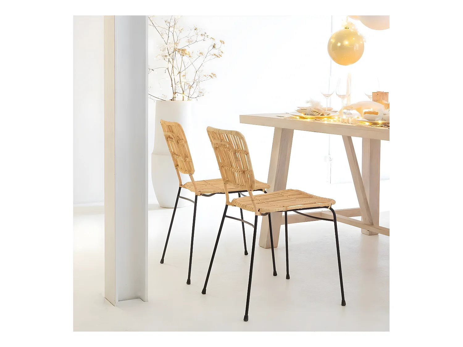 Juego de 2 sillas de ratán y metal Selina para un toque bohemio sofisticado