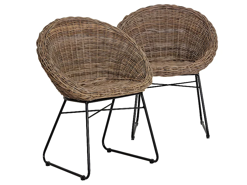 Lote de 2 sillas de ratán Uma sin reposabrazos, color marrón