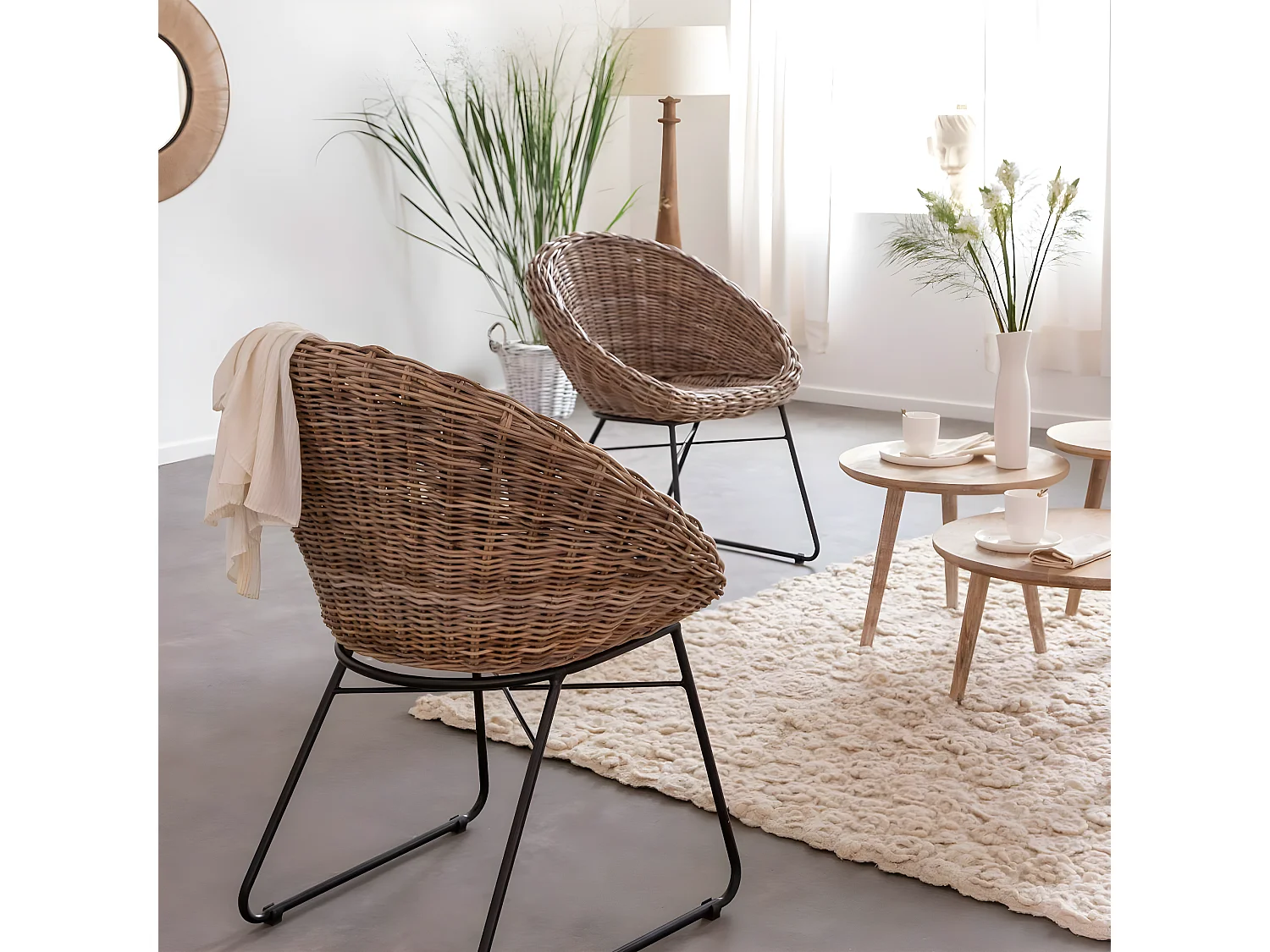 Lote de 2 sillas de ratán Uma sin reposabrazos, color marrón