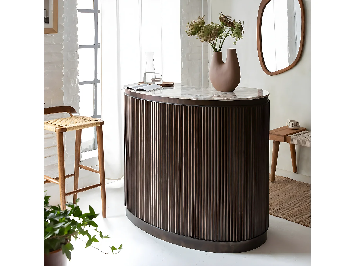 Vase marron 2 tiges en aluminium Tulipa