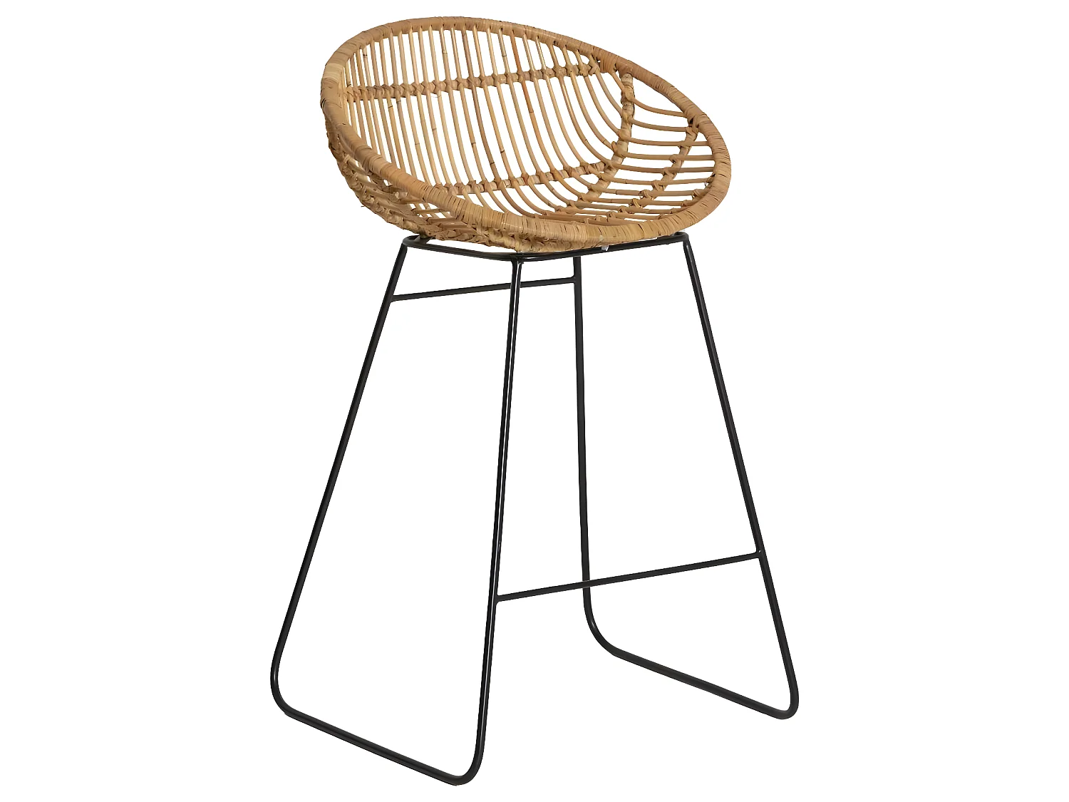 Tabouret de bar rond en rotin et métal Calvi