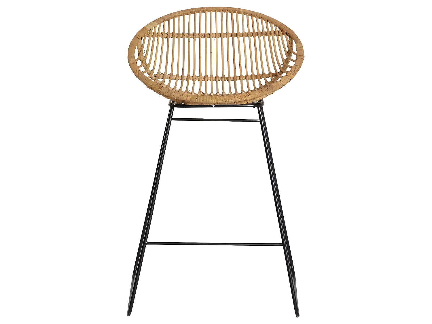 Tabouret de bar rond en rotin et métal Calvi