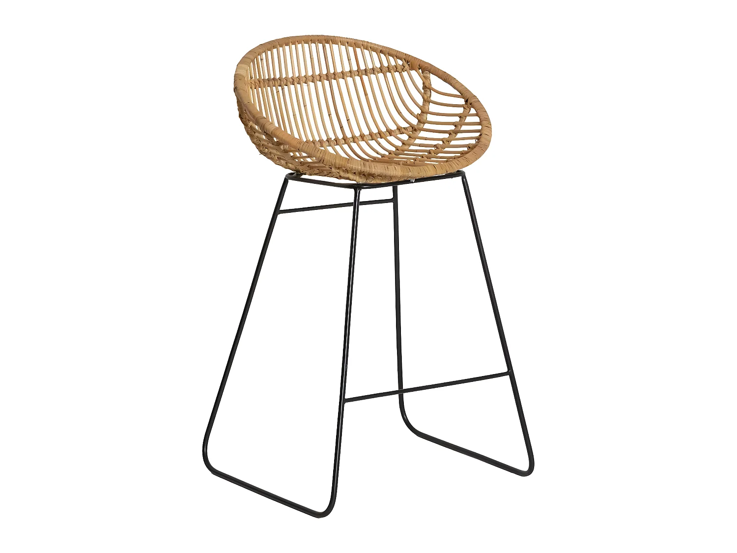 Tabouret de bar rond en rotin et métal Calvi