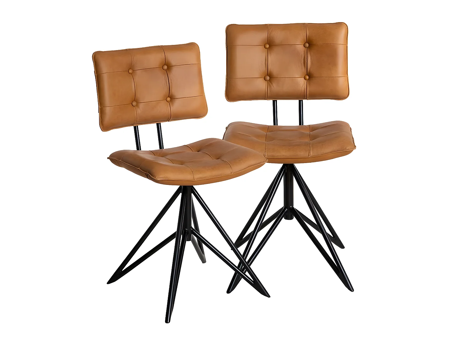 Chaise en cuir marron et métal Alex  (lot de 2)