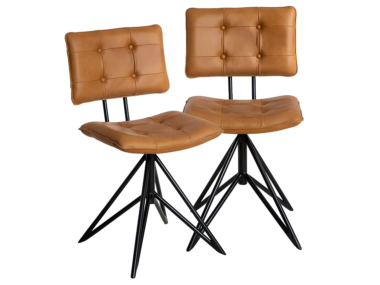 Chaise en cuir marron et métal Alex  (lot de 2)