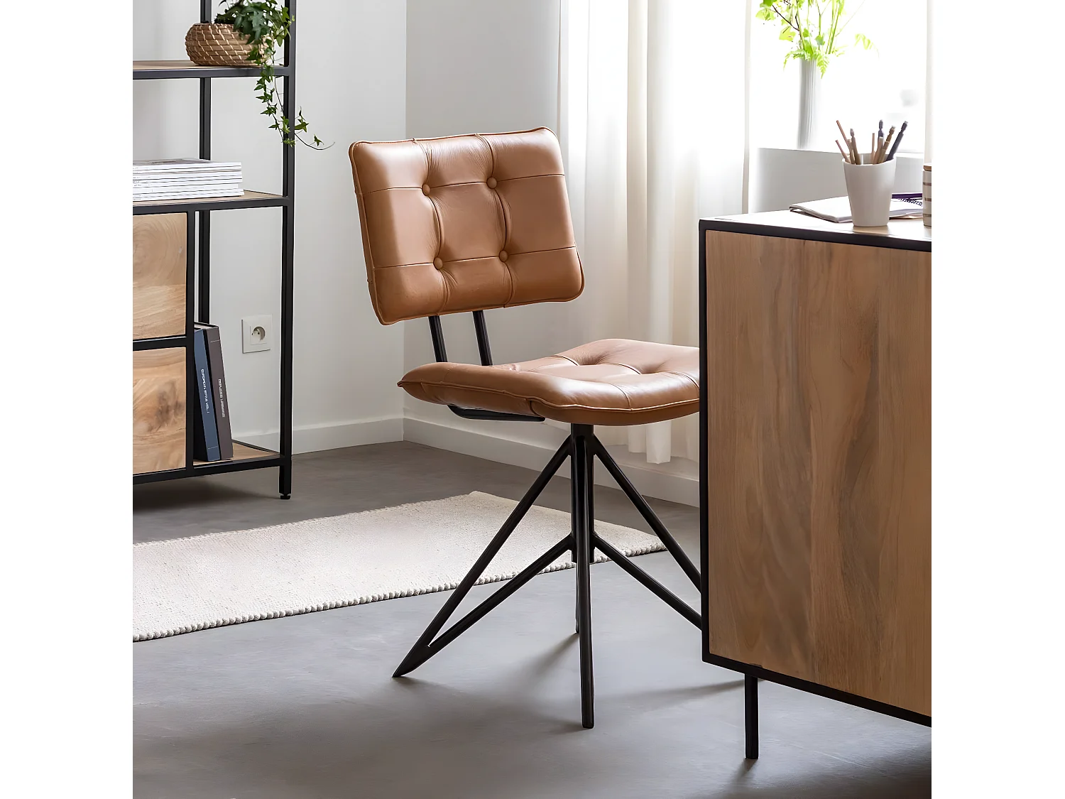 Chaise en cuir marron et métal Alex  (lot de 2)